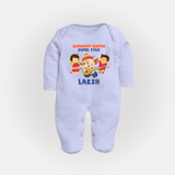 Ganapati Bappa Superstar Sleep Suit / Full Sleeve Body Suit | Custom Baby Sleep Suit / Full Sleeve Body Suit for Ganesha Celebration - BABY BLUE - New Born (Chest 7.5")