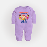 Ganapati Bappa Superstar Sleep Suit / Full Sleeve Body Suit | Custom Baby Sleep Suit / Full Sleeve Body Suit for Ganesha Celebration - LILAC - New Born (Chest 7.5")