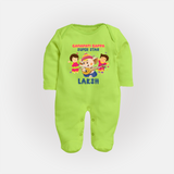 Ganapati Bappa Superstar Sleep Suit / Full Sleeve Body Suit | Custom Baby Sleep Suit / Full Sleeve Body Suit for Ganesha Celebration - LIME GREEN - New Born (Chest 7.5")