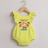 Ganapati Bappa Superstar Romper Frock | Custom Baby Romper Frock for Ganesha Celebration - PASTEL YELLOW - 0 - 3 Months Old (Chest 19")
