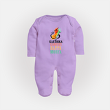 Ganapati Bappa Morya Sleep Suit / Full Sleeve Body Suit | Personalized Baby Sleep Suit / Full Sleeve Body Suit for Ganesha Devotees - LILAC - New Born (Chest 7.5")