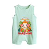Auspicious Beginnings with Ganesha Romper Suit / Sleeveless Romper | Custom Baby Romper Suit / Sleeveless Romper for Ganesha Celebration - MINT GREEN - 0 - 5 Months Old (Chest 18")