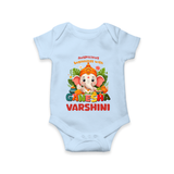 Auspicious Beginnings with Ganesha Romper | Custom Baby Romper for Ganesha Celebration - BABY BLUE - New Born (Chest 14")