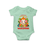 Auspicious Beginnings with Ganesha Romper | Custom Baby Romper for Ganesha Celebration - MINT GREEN - New Born (Chest 14")