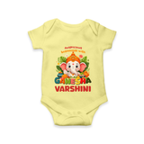 Auspicious Beginnings with Ganesha Romper | Custom Baby Romper for Ganesha Celebration - PASTEL YELLOW - New Born (Chest 14")