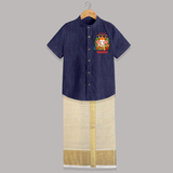 Auspicious Beginnings with Ganesha Shirt and Dhoti | Custom Baby Shirt and Dhoti for Ganesha Celebration - DARK BLUE - 0 - 6 Months Old (Chest-23") (Dhoti length-14")