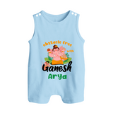 Obstacle Free with Ganesha Romper Suit / Sleeveless Romper | Personalized Baby Romper Suit / Sleeveless Romper for Ganesha Devotees - BABY BLUE - 0 - 5 Months Old (Chest 18")