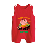Obstacle Free with Ganesha Romper Suit / Sleeveless Romper | Personalized Baby Romper Suit / Sleeveless Romper for Ganesha Devotees - RED - 0 - 5 Months Old (Chest 18")