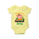 Obstacle Free with Ganesha Romper | Personalized Baby Romper for Ganesha Devotees - PASTEL YELLOW - New Born (Chest 14")