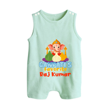 Ganapati's Favorite Romper Suit / Sleeveless Romper | Custom Baby Romper Suit / Sleeveless Romper for Ganesha Celebration - MINT GREEN - 0 - 5 Months Old (Chest 18")