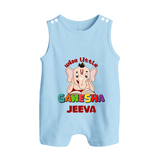 Wise Little Ganesha Romper Suit / Sleeveless Romper | Personalized Baby Romper Suit / Sleeveless Romper for Ganesha Festival - BABY BLUE - 0 - 5 Months Old (Chest 18")