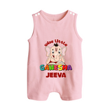 Wise Little Ganesha Romper Suit / Sleeveless Romper | Personalized Baby Romper Suit / Sleeveless Romper for Ganesha Festival - BABY PINK - 0 - 5 Months Old (Chest 18")