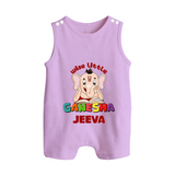 Wise Little Ganesha Romper Suit / Sleeveless Romper | Personalized Baby Romper Suit / Sleeveless Romper for Ganesha Festival - LILAC - 0 - 5 Months Old (Chest 18")