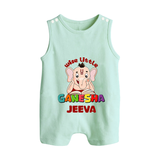 Wise Little Ganesha Romper Suit / Sleeveless Romper | Personalized Baby Romper Suit / Sleeveless Romper for Ganesha Festival - MINT GREEN - 0 - 5 Months Old (Chest 18")