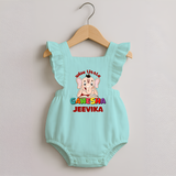 Wise Little Ganesha Romper Frock | Personalized Baby Romper Frock for Ganesha Festival - MINT GREEN - 0 - 3 Months Old (Chest 19")