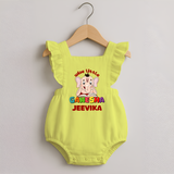 Wise Little Ganesha Romper Frock | Personalized Baby Romper Frock for Ganesha Festival - PASTEL YELLOW - 0 - 3 Months Old (Chest 19")
