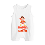 Cute Little Bappa Romper Suit / Sleeveless Romper | Custom Baby Romper Suit / Sleeveless Romper for Ganesha Devotees - WHITE - 0 - 5 Months Old (Chest 18")