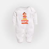 Cute Little Bappa Sleep Suit / Full Sleeve Body Suit | Custom Baby Sleep Suit / Full Sleeve Body Suit for Ganesha Devotees - WHITE - New Born (Chest 7.5")