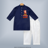 Cute Little Bappa Kurta Set | Custom Baby Kurta Set for Ganesha Devotees - NAVY BLUE - 3 - 6 Months Old (Chest 24", Kurta Length 14'', Waist 19", Pant Length 14")