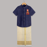 Cute Little Bappa Shirt and Dhoti | Custom Baby Shirt and Dhoti for Ganesha Devotees - DARK BLUE - 0 - 6 Months Old (Chest-23") (Dhoti length-14")
