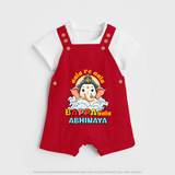 Aala Re Aala Bappa Aala Dungaree Set | Personalized Baby Dungaree Set for Ganesha Celebration - RED - 0 - 5 Months Old (Chest 18")