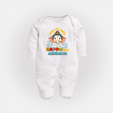 Aala Re Aala Bappa Aala Sleep Suit / Full Sleeve Body Suit | Personalized Baby Sleep Suit / Full Sleeve Body Suit for Ganesha Celebration - WHITE - New Born (Chest 7.5")
