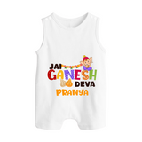 Jai Ganesha Deva Romper Suit / Sleeveless Romper | Custom Baby Romper Suit / Sleeveless Romper for Ganesha Festival - WHITE - 0 - 5 Months Old (Chest 18")