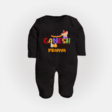 Jai Ganesha Deva Sleep Suit / Full Sleeve Body Suit | Custom Baby Sleep Suit / Full Sleeve Body Suit for Ganesha Festival - BLACK - New Born (Chest 7.5")