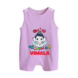 Kutty Vinayagar Romper Suit / Sleeveless Romper | Personalized Baby Romper Suit / Sleeveless Romper for Ganesha Celebration - LILAC - 0 - 5 Months Old (Chest 18")