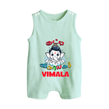 Kutty Vinayagar Romper Suit / Sleeveless Romper | Personalized Baby Romper Suit / Sleeveless Romper for Ganesha Celebration - MINT GREEN - 0 - 5 Months Old (Chest 18")