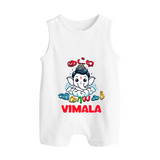 Kutty Vinayagar Romper Suit / Sleeveless Romper | Personalized Baby Romper Suit / Sleeveless Romper for Ganesha Celebration - WHITE - 0 - 5 Months Old (Chest 18")