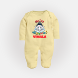 Kutty Vinayagar Sleep Suit / Full Sleeve Body Suit | Personalized Baby Sleep Suit / Full Sleeve Body Suit for Ganesha Celebration - PASTEL YELLOW - New Born (Chest 7.5")