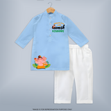 Obstacle Free With Ganesha Kurta Set | Personalized Kurta Set for Ganesha Celebration - BABY BLUE - 3 - 6 Months Old (Chest 24", Kurta Length 14'', Waist 19", Pant Length 14")