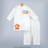 Ganpati's Favourite Kurta Set | Custom Kurta Set for Ganesha Devotees - WHITE - 3 - 6 Months Old (Chest 24", Kurta Length 14'', Waist 19", Pant Length 14")