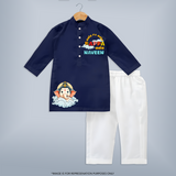 Ganesha Has Come Kurta Set | Custom Kurta Set for Ganesha Celebration - NAVY BLUE - 3 - 6 Months Old (Chest 24", Kurta Length 14'', Waist 19", Pant Length 14")