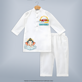 Ganesha Has Come Kurta Set | Custom Kurta Set for Ganesha Celebration - WHITE - 3 - 6 Months Old (Chest 24", Kurta Length 14'', Waist 19", Pant Length 14")