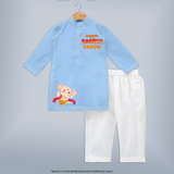 Dancing With Ganesha Kurta Set | Custom Kurta Set for Ganesha Celebration - BABY BLUE - 3 - 6 Months Old (Chest 24", Kurta Length 14'', Waist 19", Pant Length 14")