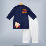 Dancing With Ganesha Kurta Set | Custom Kurta Set for Ganesha Celebration - NAVY BLUE - 3 - 6 Months Old (Chest 24", Kurta Length 14'', Waist 19", Pant Length 14")