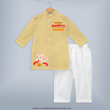 Dancing With Ganesha Kurta Set | Custom Kurta Set for Ganesha Celebration - PASTEL YELLOW - 3 - 6 Months Old (Chest 24", Kurta Length 14'', Waist 19", Pant Length 14")