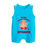 My First Ganesh Festival Romper Suit / Sleeveless Romper | Custom Baby Romper Suit / Sleeveless Romper to Celebrate Ganesh Chaturthi - SKY BLUE - 0 - 5 Months Old (Chest 18")