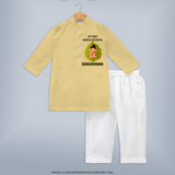 My First Ganesh Kurta Set | Personalized Kurta Set for Ganesh Chaturthi Festival - PASTEL YELLOW - 3 - 6 Months Old (Chest 24", Kurta Length 14'', Waist 19", Pant Length 14")