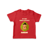 My First Ganesh T-Shirt | Personalized T-Shirt for Ganesh Chaturthi Festival - RED - 0-5 Months Old (Chest 17")