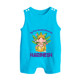 Ganesh Chaturthi Baby's First Romper Suit / Sleeveless Romper | Custom Romper Suit / Sleeveless Romper for the Festival of Ganesha - SKY BLUE - 0 - 5 Months Old (Chest 18")