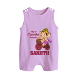 Ganesh Chaturthi Baby Outfit | Personalized Baby Romper Suit / Sleeveless Romper for My First Ganesh Festival - LILAC - 0 - 5 Months Old (Chest 18")
