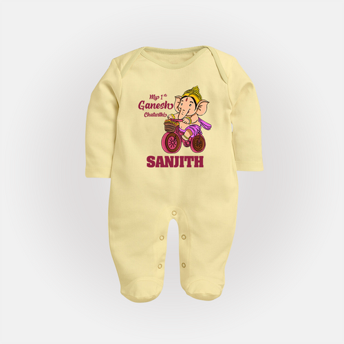 Ganesh Chaturthi Baby Outfit | Personalized Baby Sleep Suit / Full Sleeve Body Suit for My First Ganesh Festival