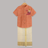 Ganesh Chaturthi Baby Outfit | Personalized Baby Shirt And Dhoti for My First Ganesh Festival - ORANGE - 0 - 6 Months Old (Chest-23") (Dhoti length-14")