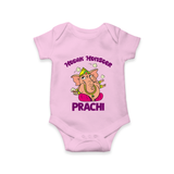 Modak Monster Romper / Onesie | Personalized Baby Romper / Onesie for Little Ganesha - BABY PINK - New Born (Chest 14")
