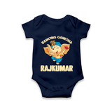 Dancing Ganesha Romper / Onesie | Personalized Baby Romper / Onesie for the Little Dancer - NAVY BLUE - New Born (Chest 14")