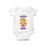 Ghar Ka Ganesha Romper / Onesie | Custom Baby Romper / Onesie for Your Home's Ganesha - WHITE - New Born (Chest 14")