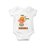 Ride With Bappa Romper / Onesie | Custom Baby Romper / Onesie for Ganesh's Little Rider - WHITE - New Born (Chest 14")
